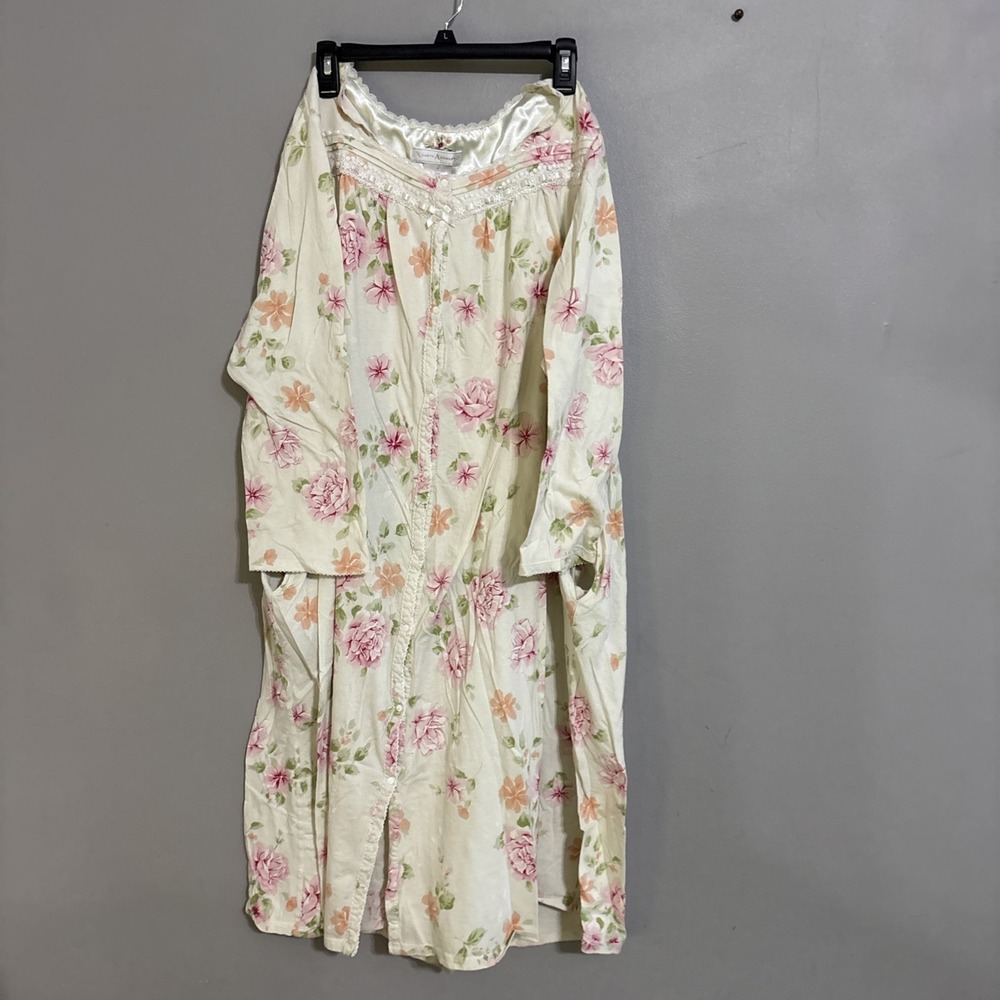 VTG Earth Angel Women's XL Nightgown Full Length Cotton Floral Snaps Pockets